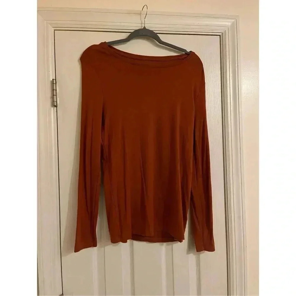 NWOT A.New.Day  Long Sleeve‎ Brown Blouse Size L Soft Stretchy Top